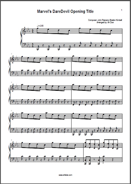 Marvel's Daredevil Opening Title Complete Piano Sheet Preview